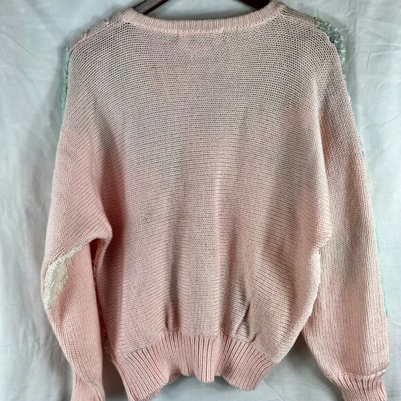 Vintage 80s Pastel Sweater Beaded Sparkle Beverly Goldberg Style L - Picture 5 of 5